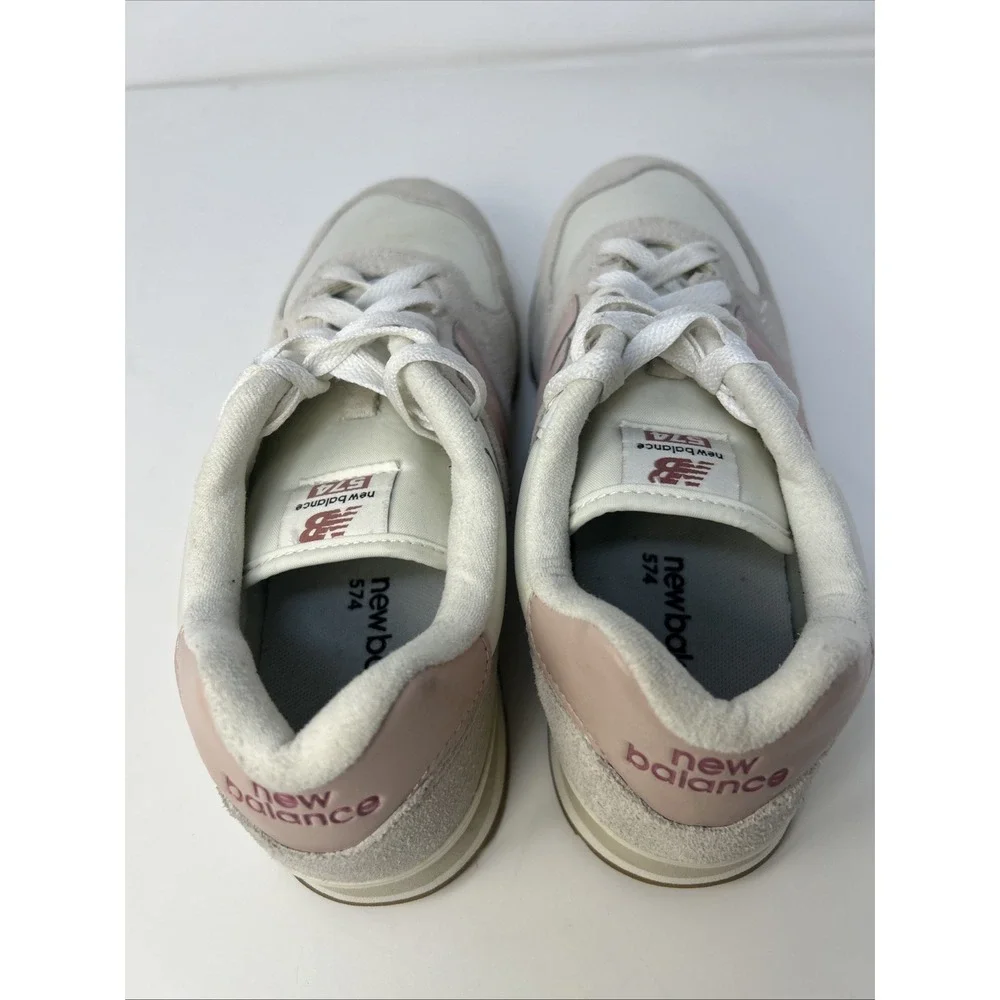 New Balance Womens 574 Lifestyle Sneakers Size 7 Beige Pink Suede Shoes Trainers
